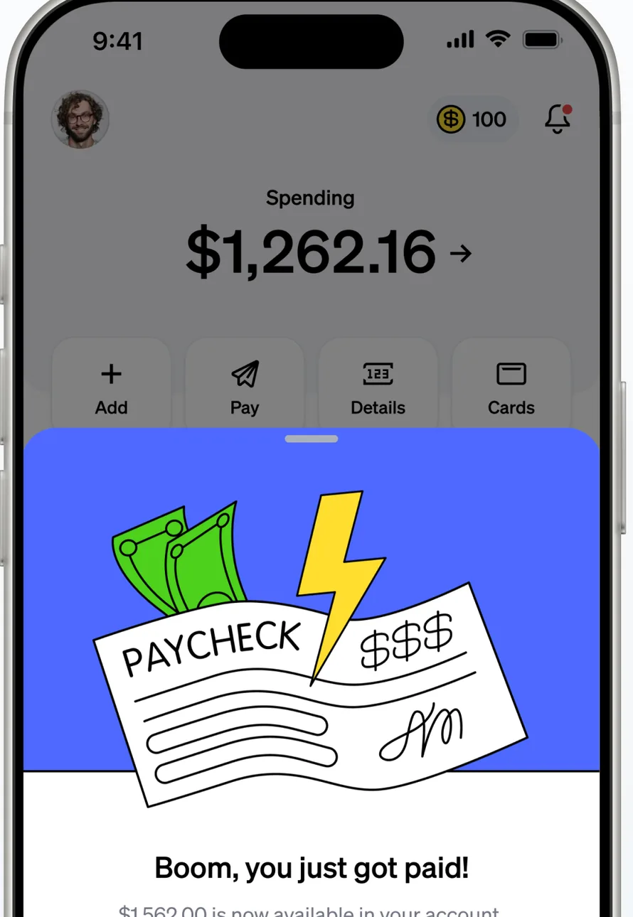 Current home screen with paycheck illustration