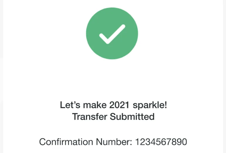 Transfer submitted confirmation