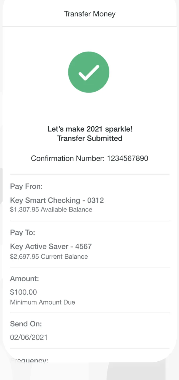KeyBank transfer submitted confirmation