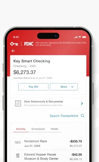 KeyBank checking account activity screen