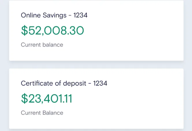 Savings and CD balance cards