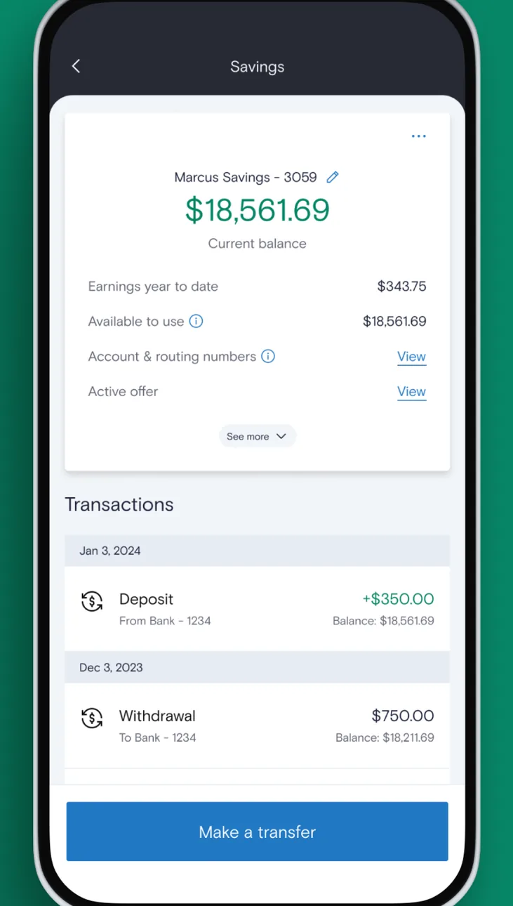 Marcus Android savings account detail