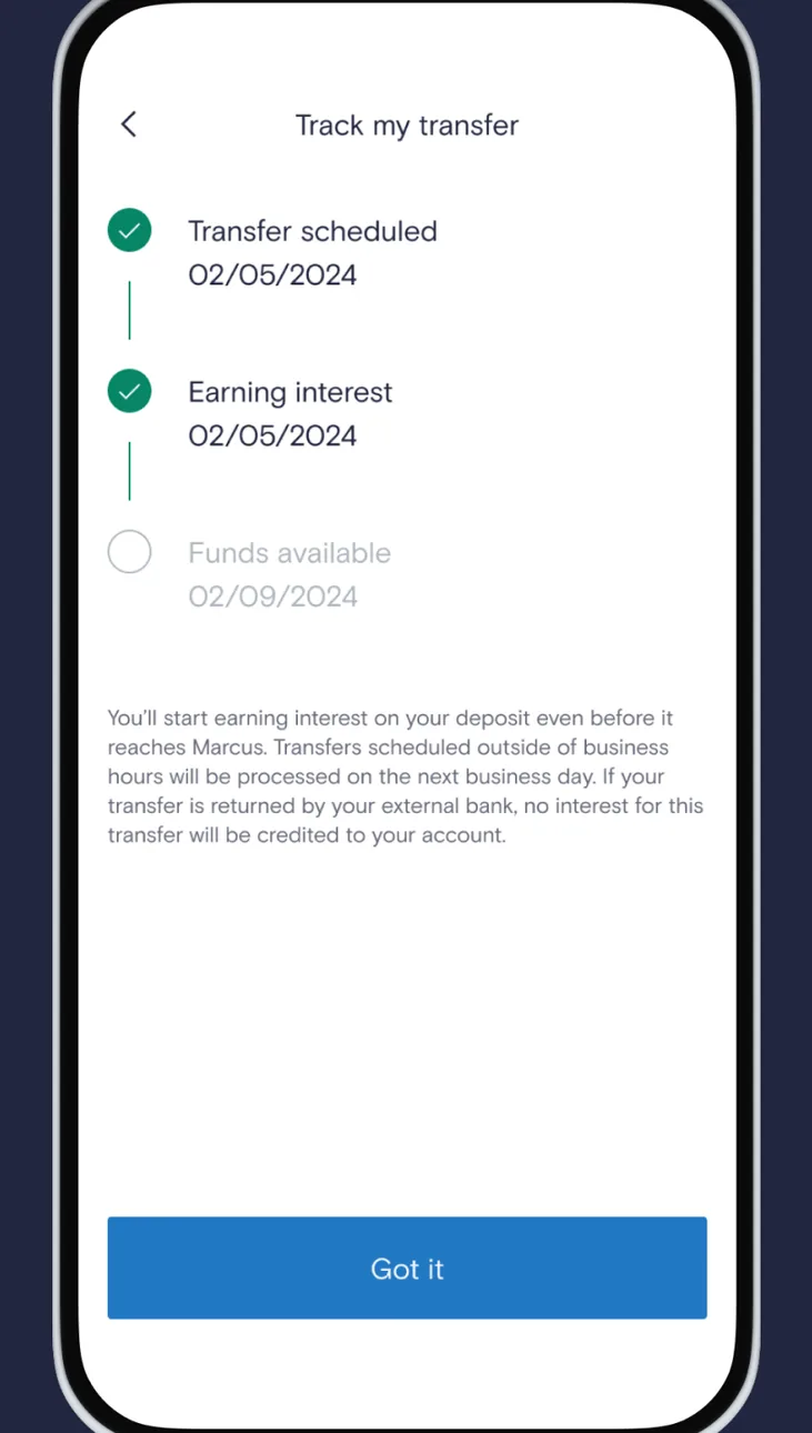 Marcus Android transfer tracker
