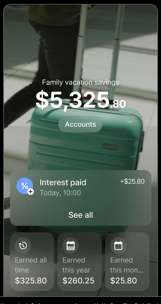 Revolut savings balance with interest earned tiles