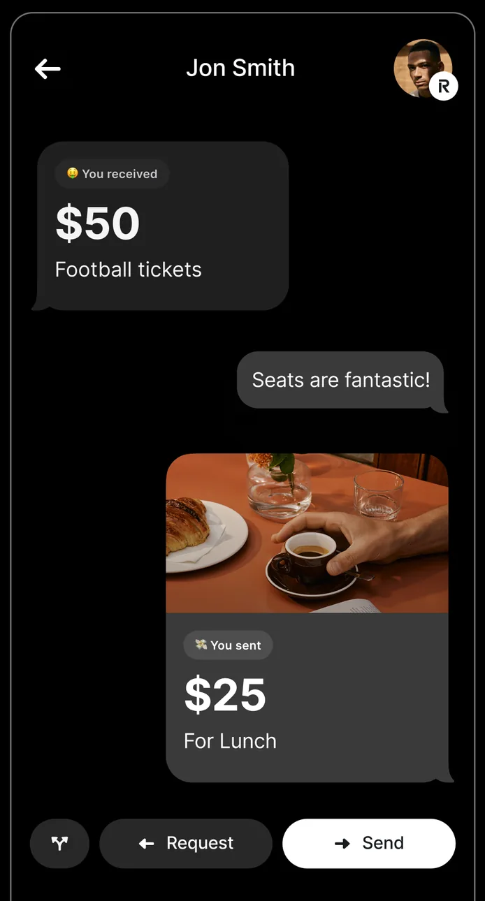 Revolut payment chat with sent and received amounts