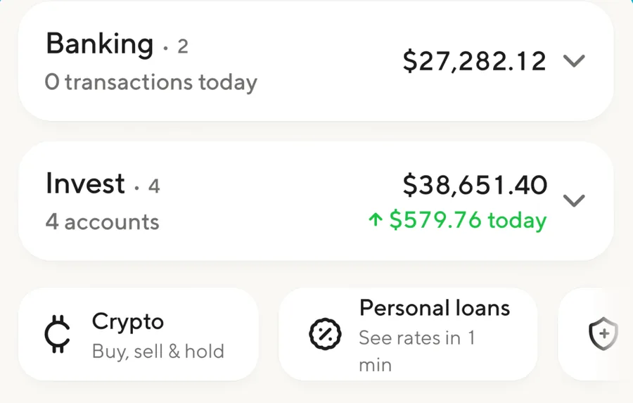 Banking and Invest balance rows