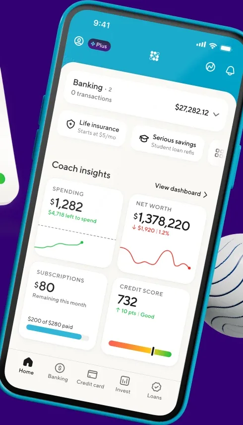 SoFi home screen with Coach insights tiles