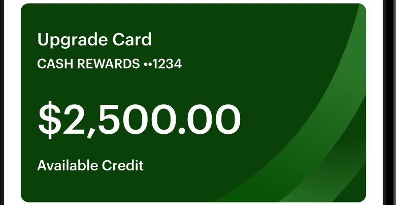 Credit card tile with $2,500.00 available