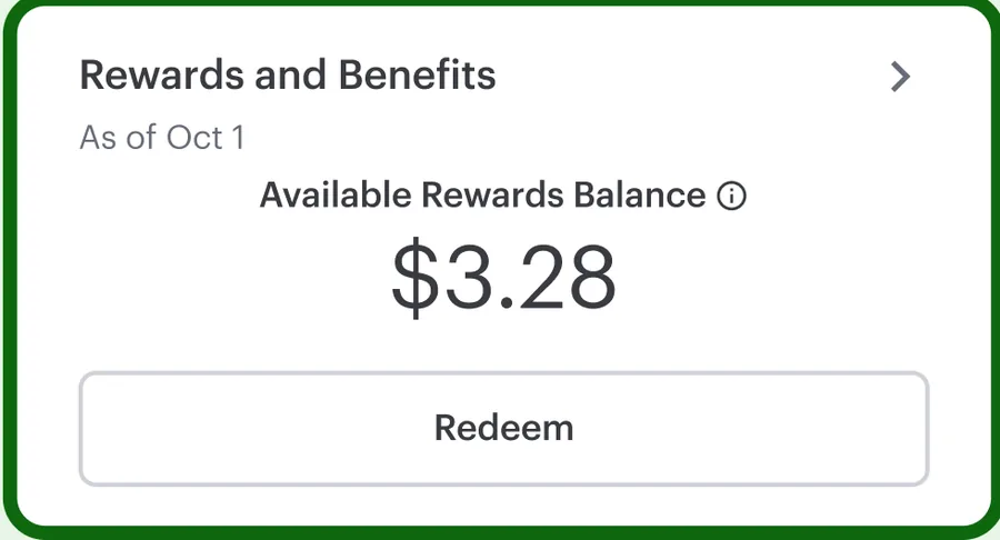 Rewards balance $3.28 with Redeem button