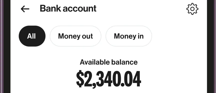 Available balance $2,340.04 with filter chips