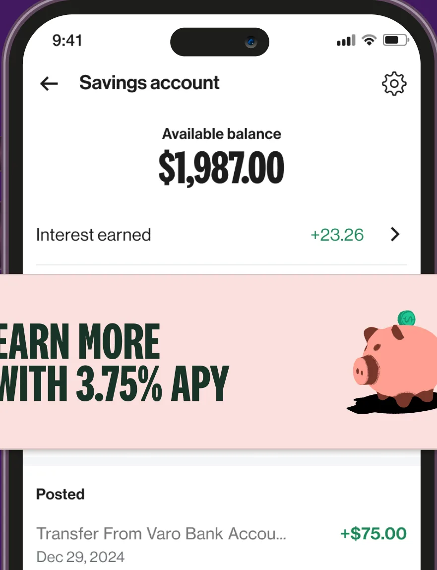 Varo savings account screen