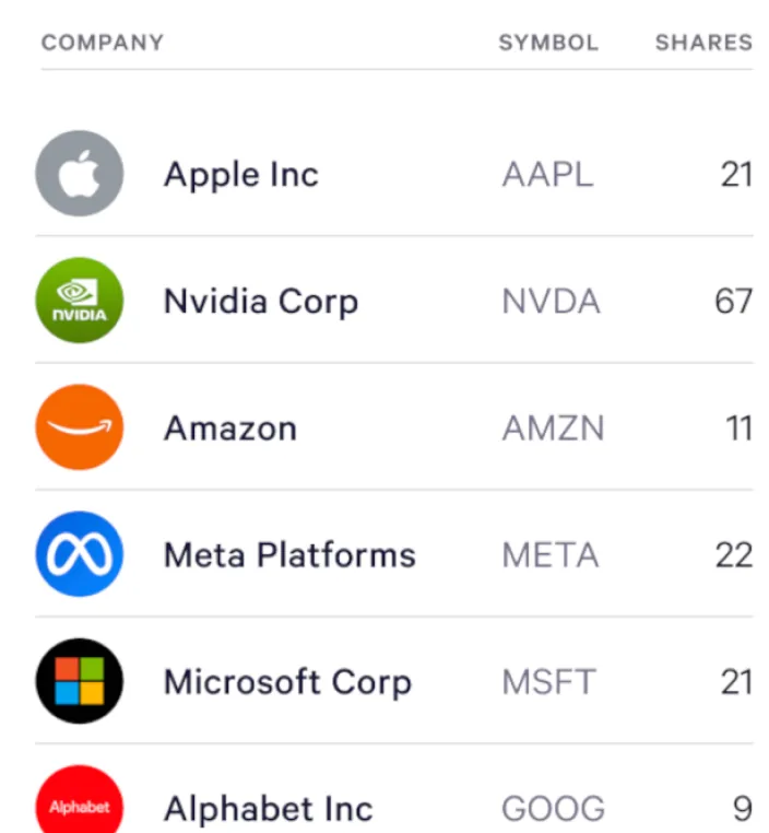 Stock holdings table