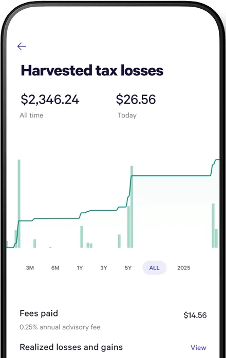 Wealthfront harvested tax losses screen