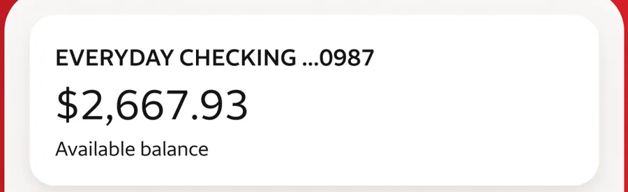 Checking account card with $2,667.93 available