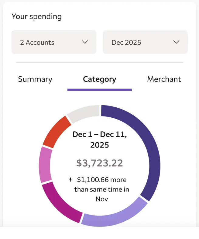 Spending ring chart totaling $3,723.22