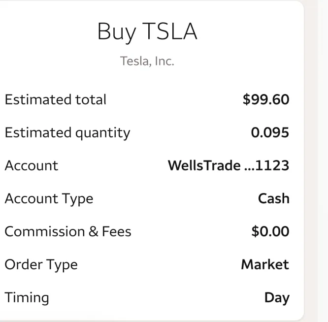 Buy TSLA order details