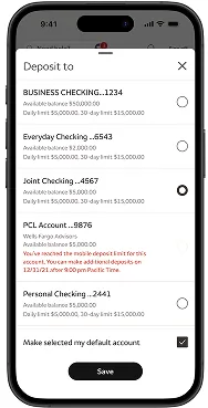 Wells Fargo deposit account picker