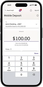 Wells Fargo deposit amount keypad
