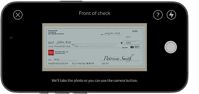 Wells Fargo camera capturing the front of a check