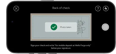 Wells Fargo camera capturing the back of a check