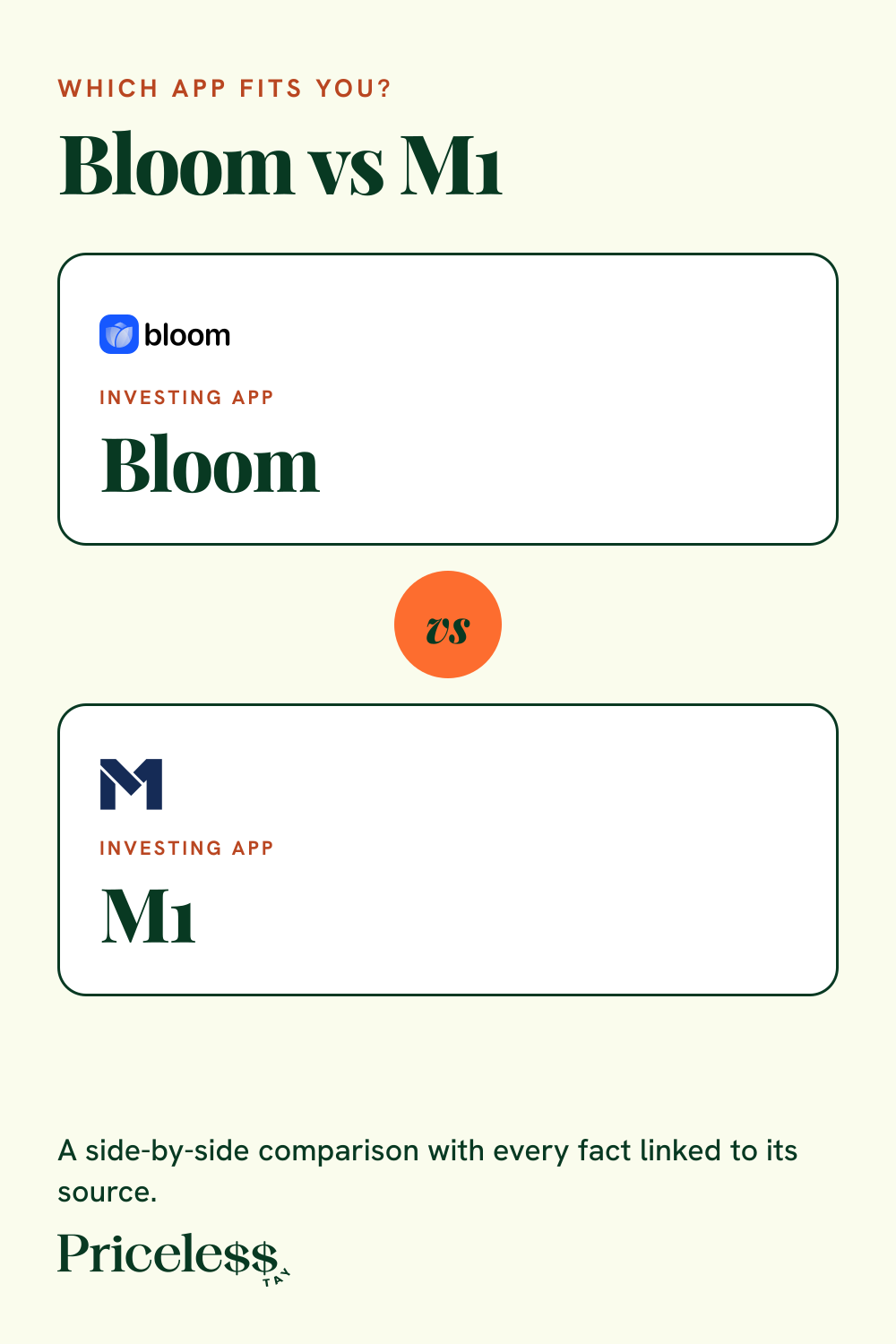 Pinterest pin for Bloom vs M1, a side-by-side app comparison from Priceless Tay.