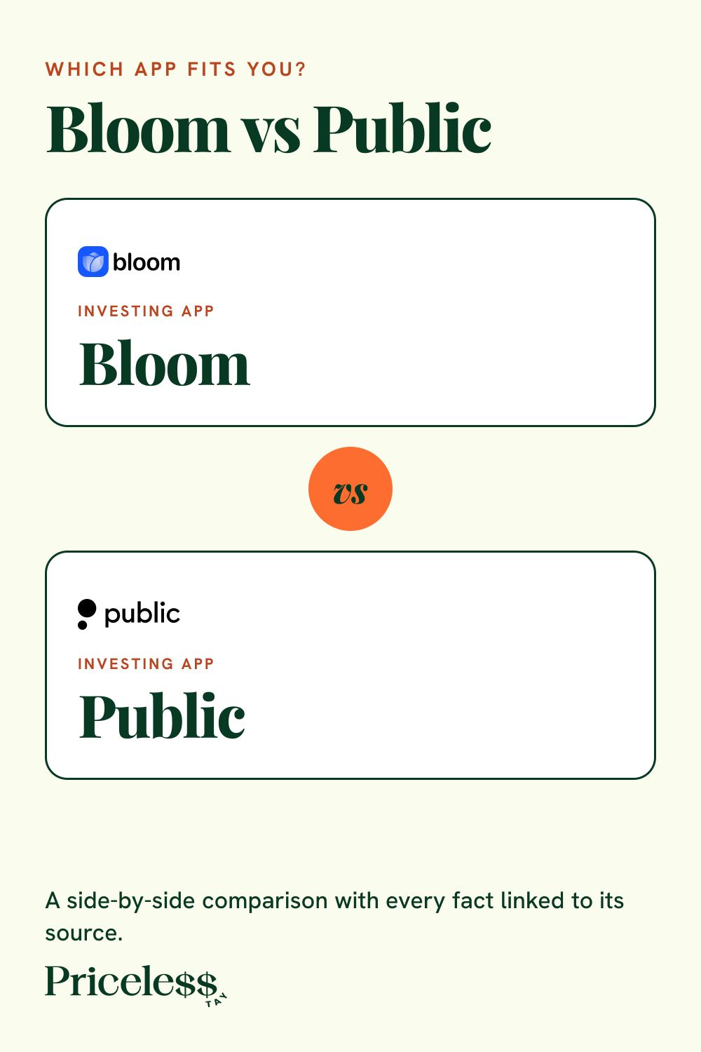 Pinterest pin for Bloom vs Public, a side-by-side app comparison from Priceless Tay.