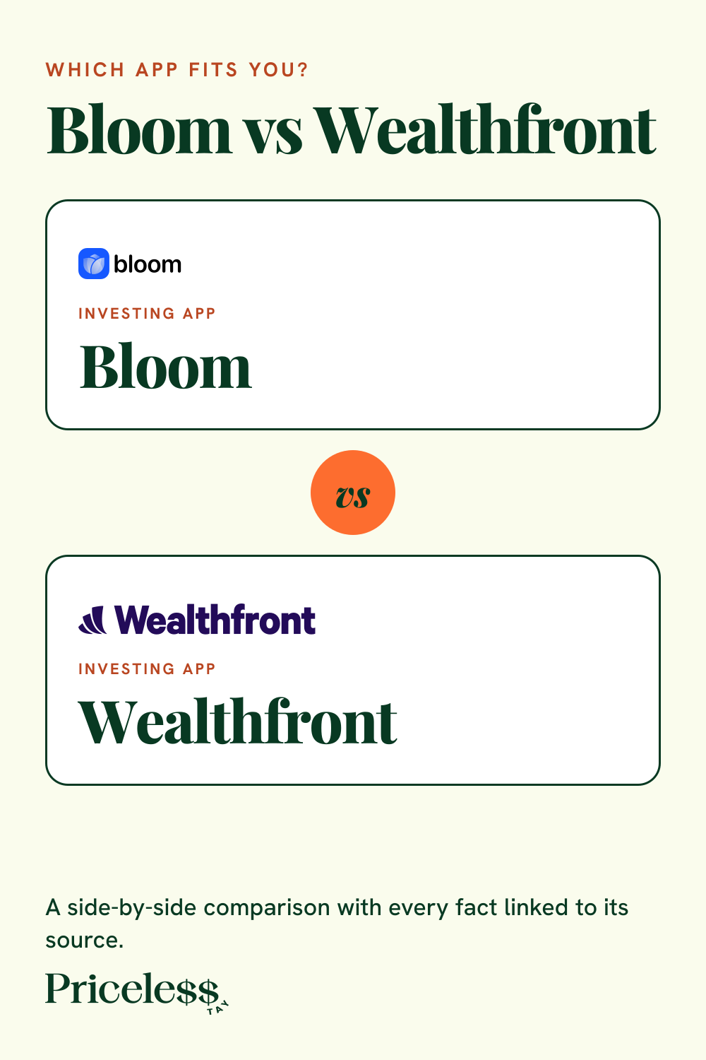 Pinterest pin for Bloom vs Wealthfront, a side-by-side app comparison from Priceless Tay.