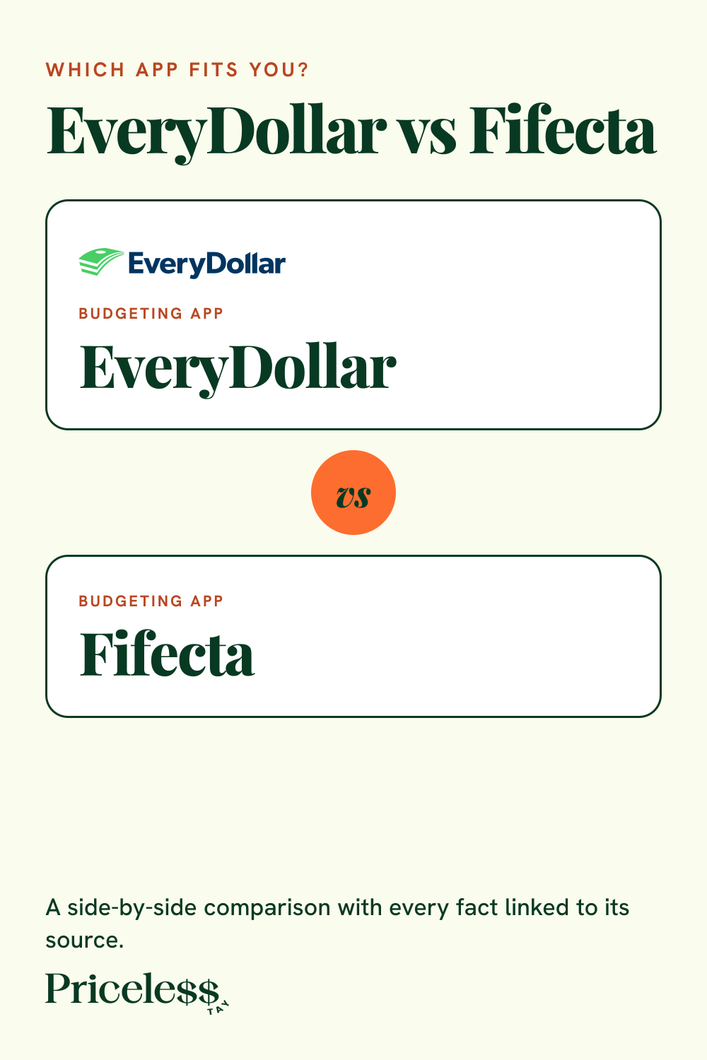 Pinterest pin for EveryDollar vs Fifecta, a side-by-side app comparison from Priceless Tay.