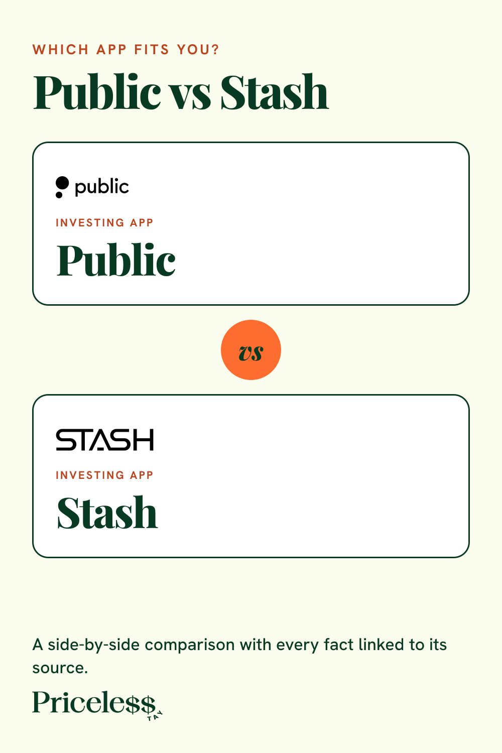 Pinterest pin for Public vs Stash, a side-by-side app comparison from Priceless Tay.