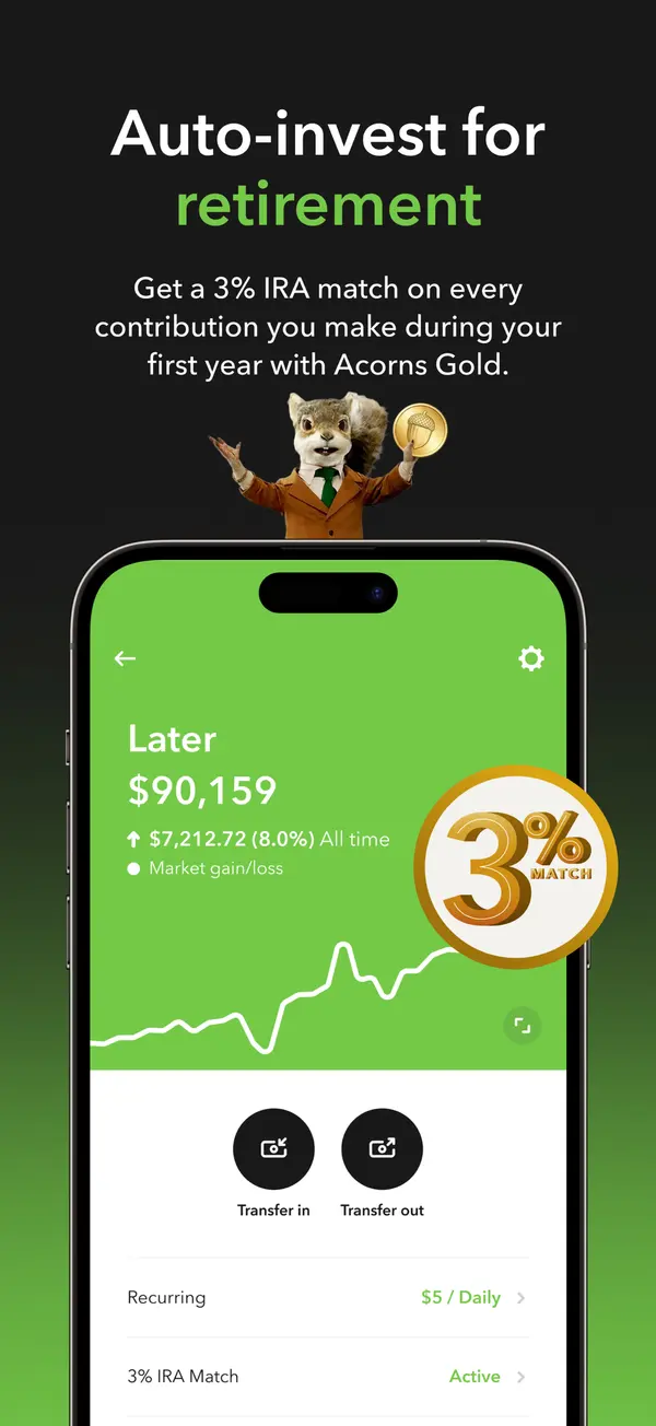 Acorns App Store screenshot 3 of 4, as of Oct 24, 2026
