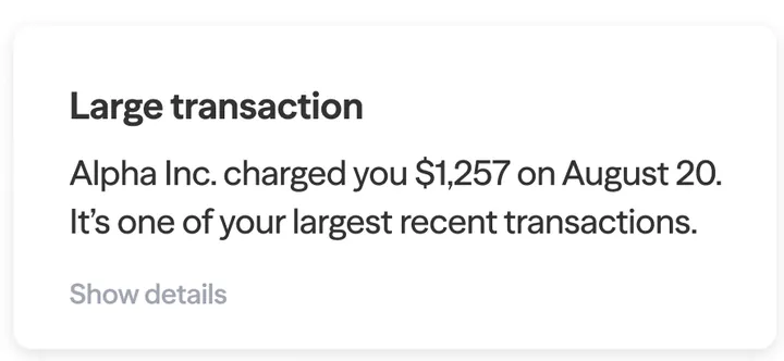 Albert large transaction alert card