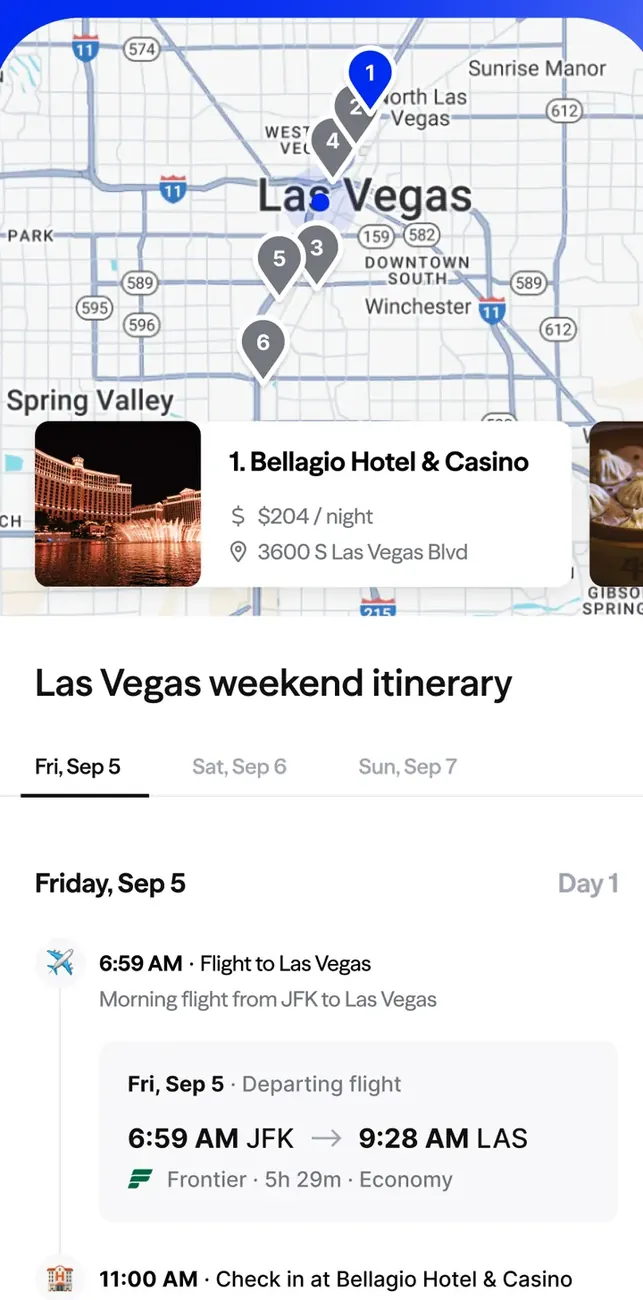 Albert Las Vegas itinerary screen