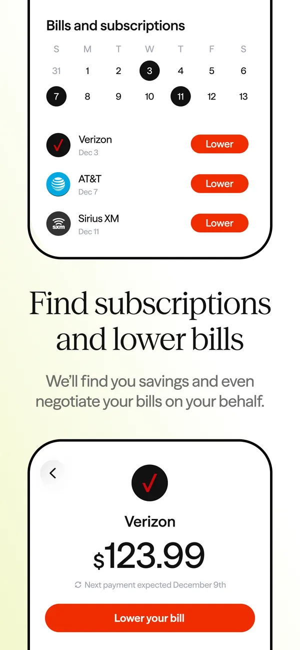 Albert App Store image of bills and subscriptions
