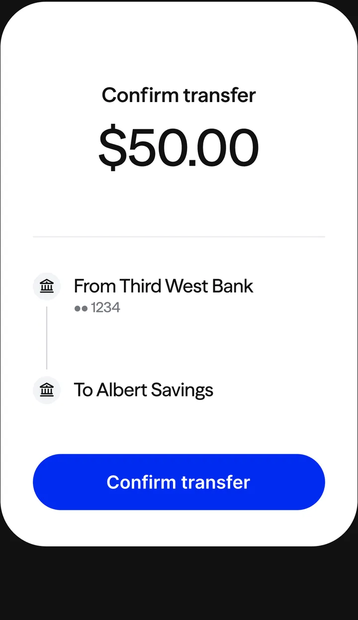 Albert Confirm transfer screen