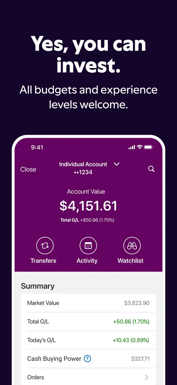 Ally App Store image of an investment account