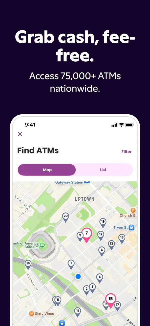 Ally App Store image of a Find ATMs map