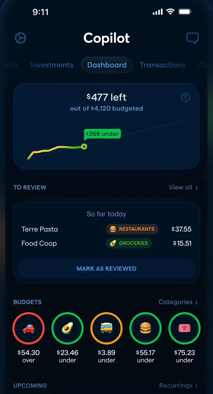 Copilot dashboard in dark mode