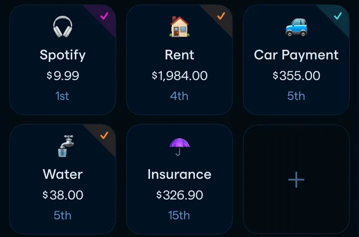 Copilot recurring bills grid