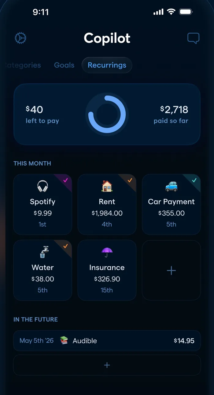 Copilot Recurrings tab