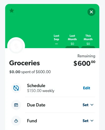 EveryDollar Groceries budget item