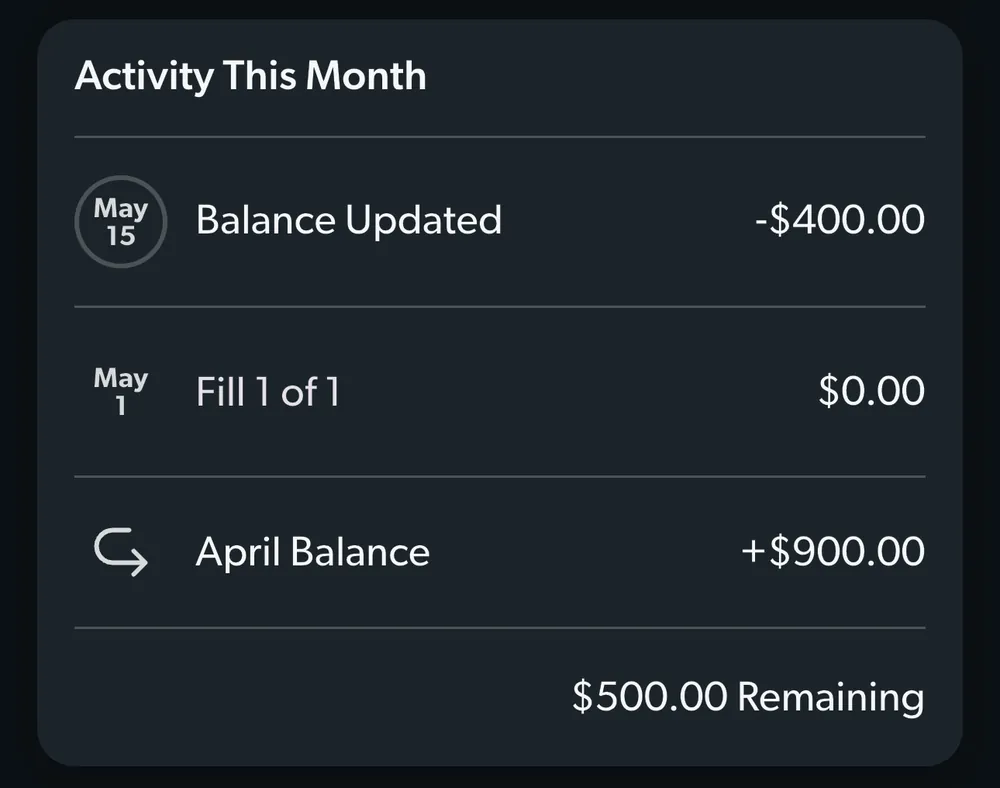 EveryDollar fund activity card