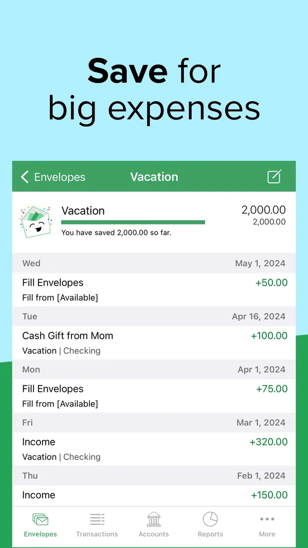Goodbudget App Store image of a Vacation envelope