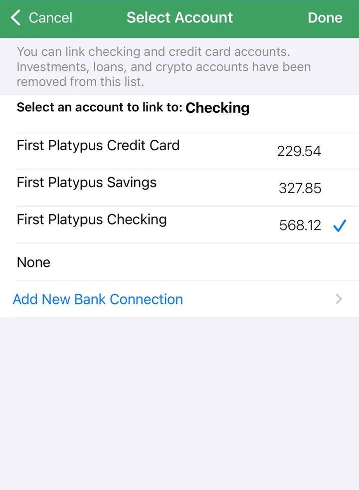 Goodbudget Select Account screen