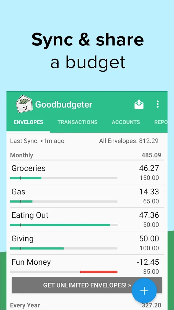 Goodbudget Google Play image of the Android Envelopes screen