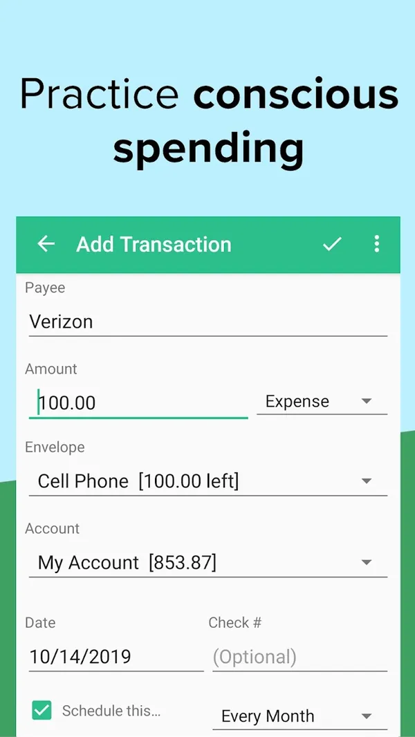 Goodbudget Google Play image of the Android Add Transaction form
