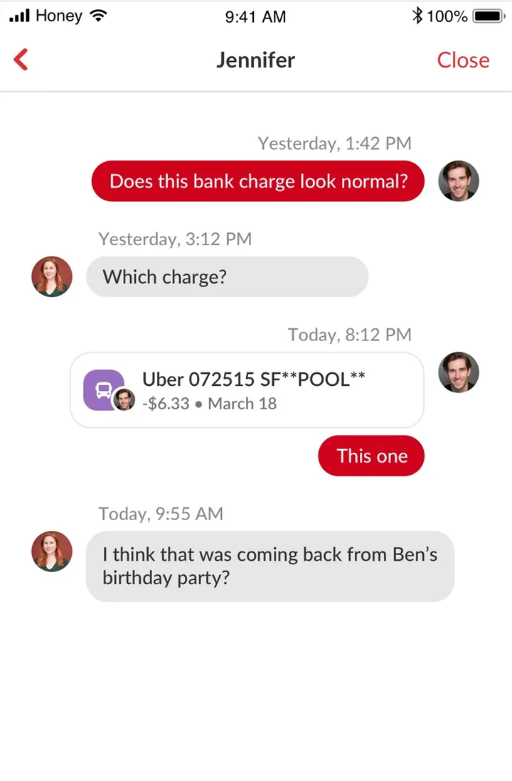 Honeydue partner chat about a transaction