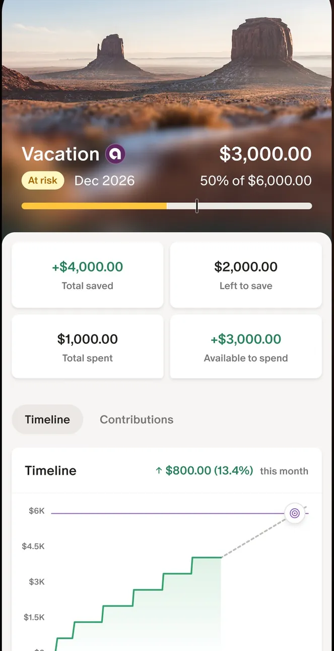 Monarch Vacation goal screen