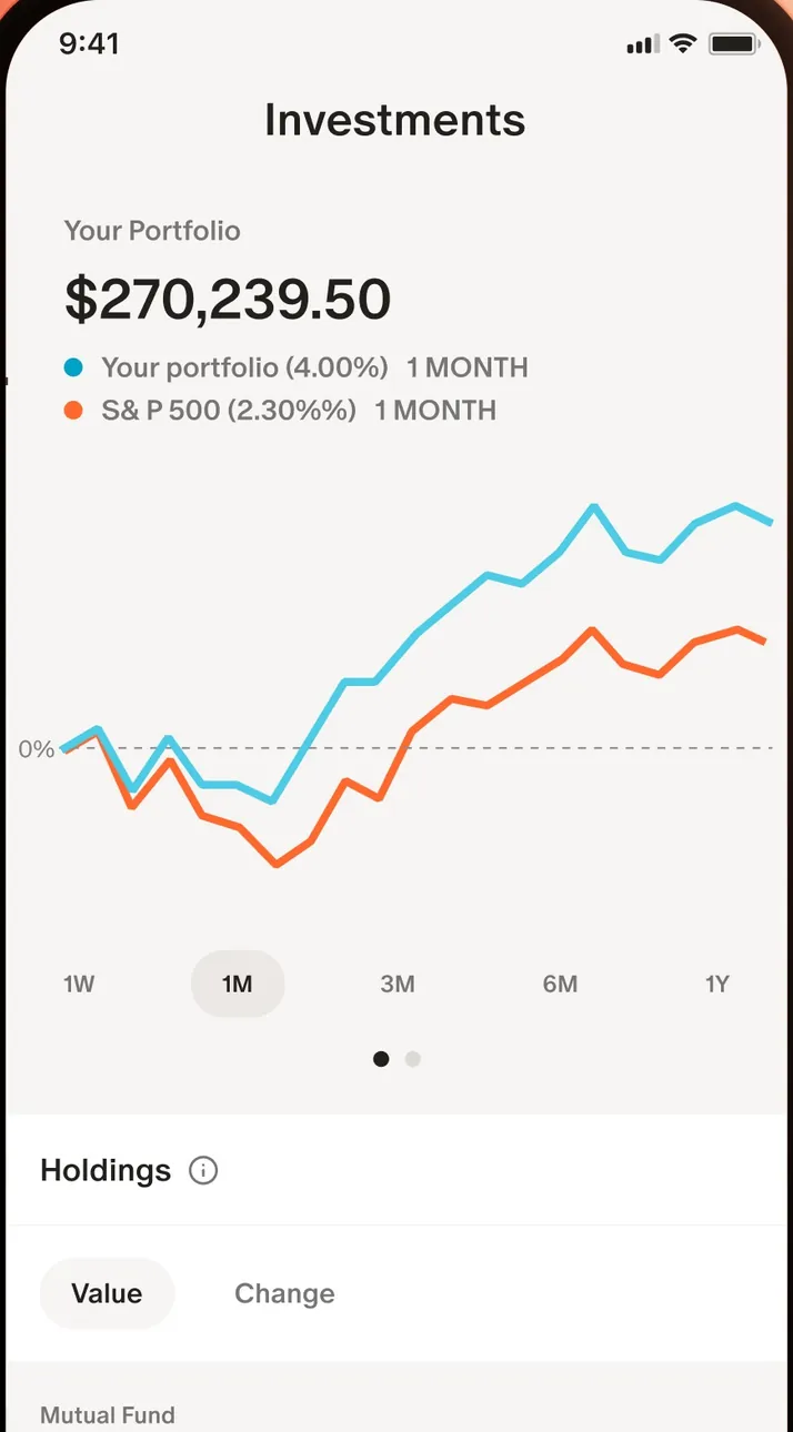 Monarch Investments screen with a comparison chart