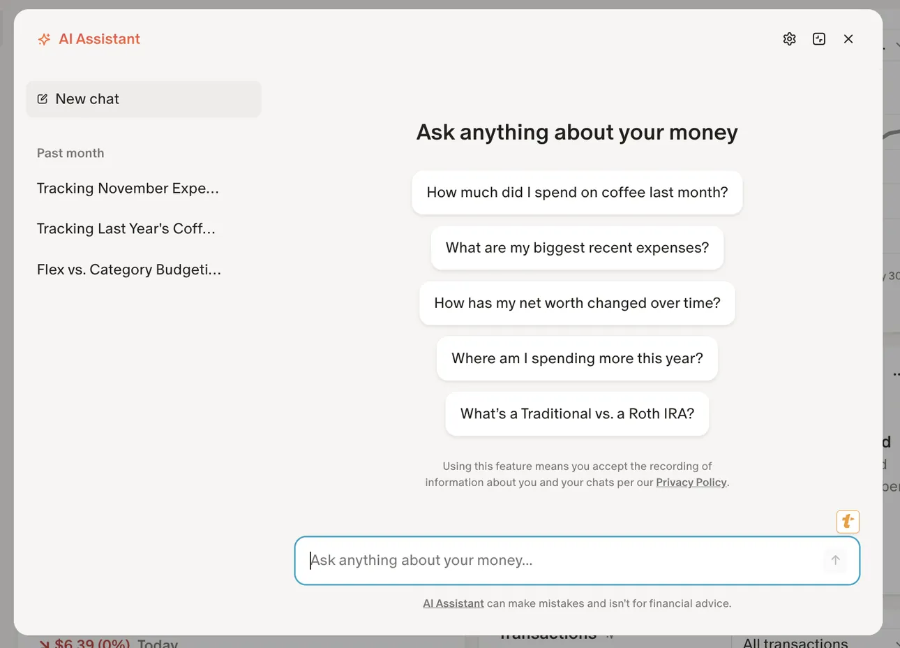 Monarch AI Assistant panel