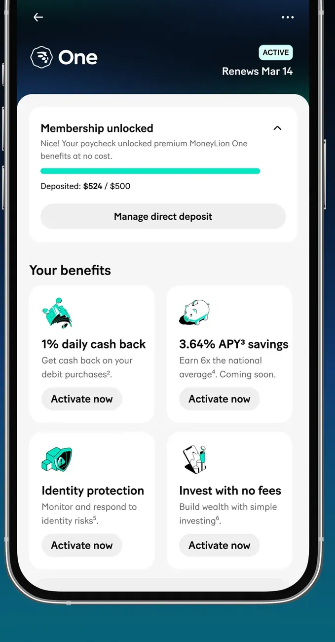 MoneyLion One membership screen